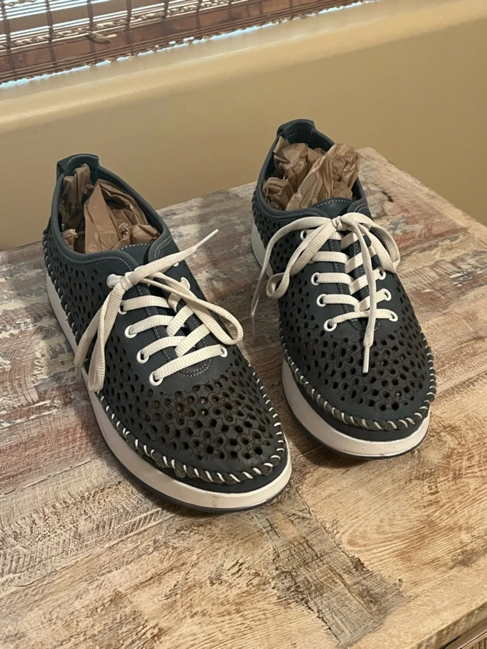 Spring Step Navy Perforated Lace-Up Sneakers with White Laces - Picture 2 of 4